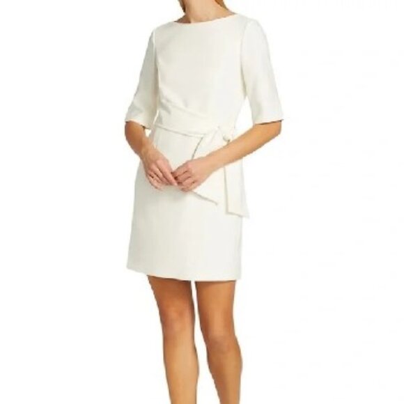 ALICE + OLIVIA Virgin Boat Neck Wrap Belt Dress 4 Off White - Picture 4 of 9